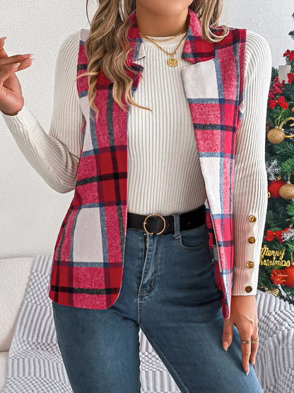 Plaid Open Front Vest