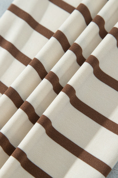 Khaki Stripe Relaxed Long Sleeve Top Color Block Detail Drawstring Pant Set