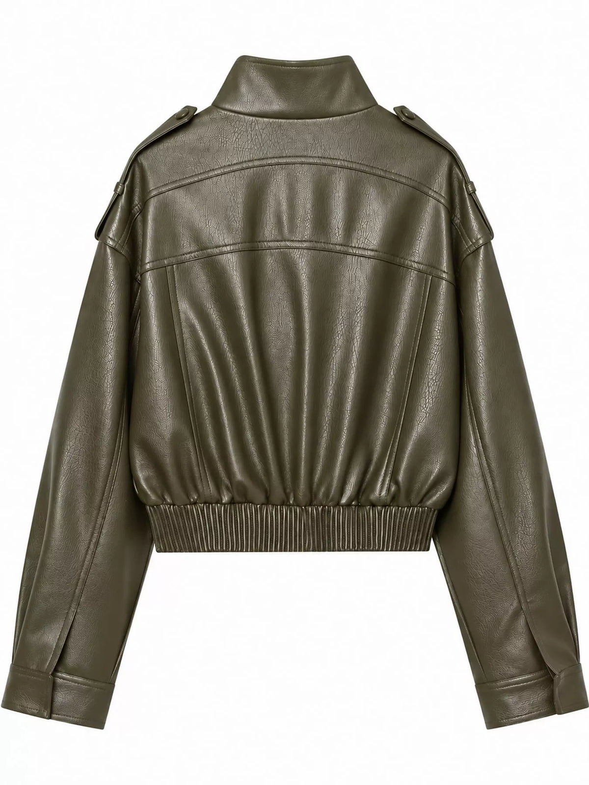 Faux Leather Cropped Bomber Jacket