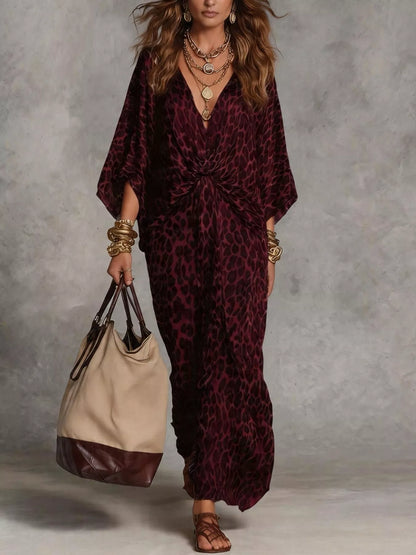Leopard Print V-Neck Maxi Dress