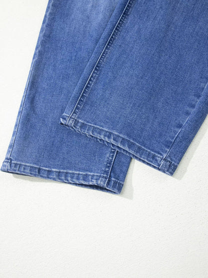 Drawstring Waist Ankle Length Casual Jeans Regular Fit Pocket Detail Jeans
