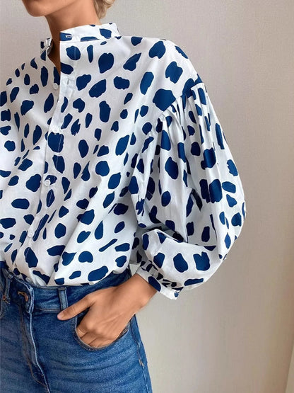 Printed Puff Sleeve Button-Down Shirt
