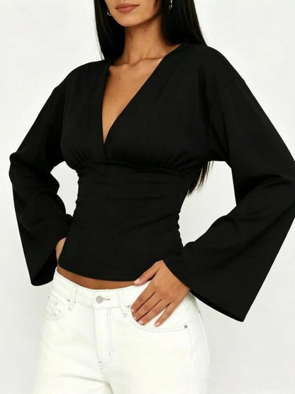 V-Neck Flare Sleeve Blouse