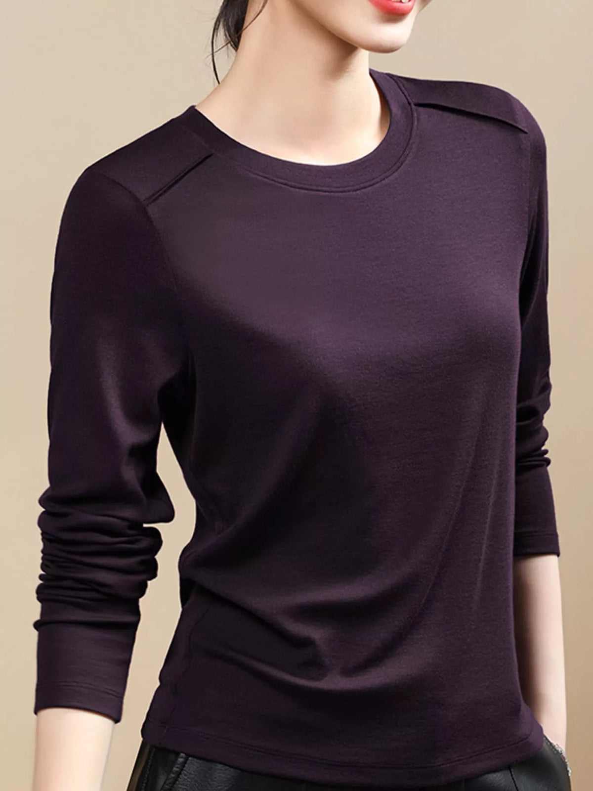 Plus Size Solid Long-Sleeve Crew Neck T-Shirt