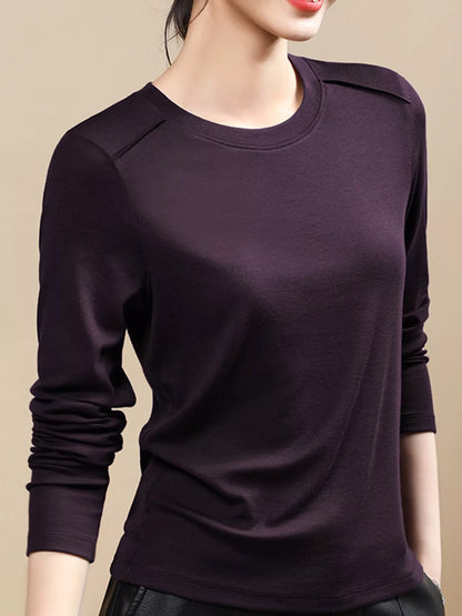 Plus Size Solid Long-Sleeve Crew Neck T-Shirt