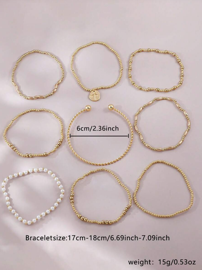 9pcs CCB & Faux Pearl Bracelet Set