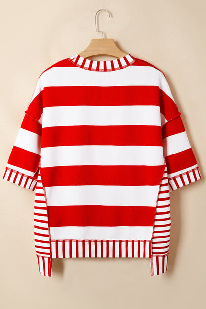 Red Stripe Sequin Bow Patriotic Half Sleeve Top