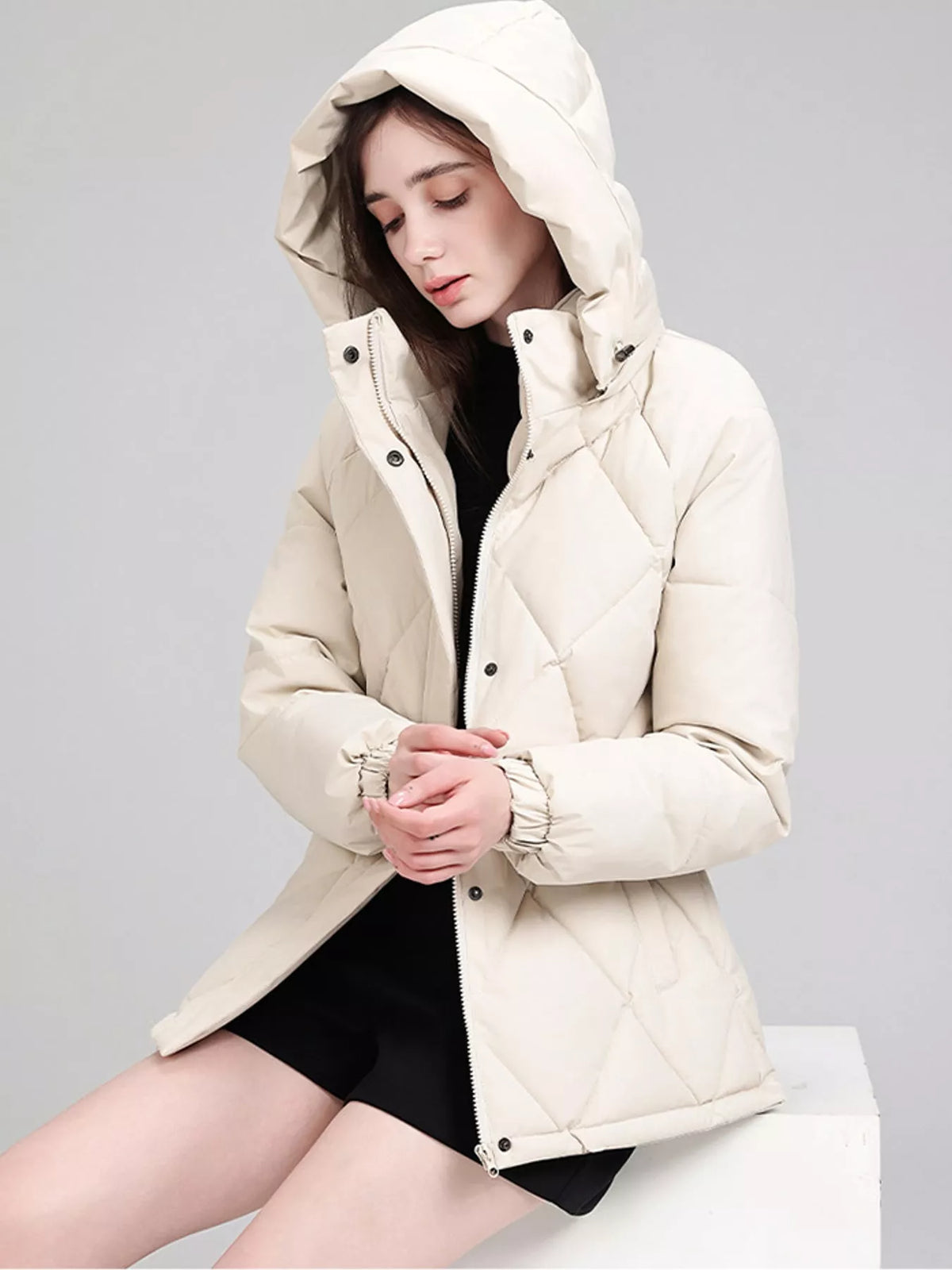 Quilted Waist Belt Hooded Puffer Outerwear