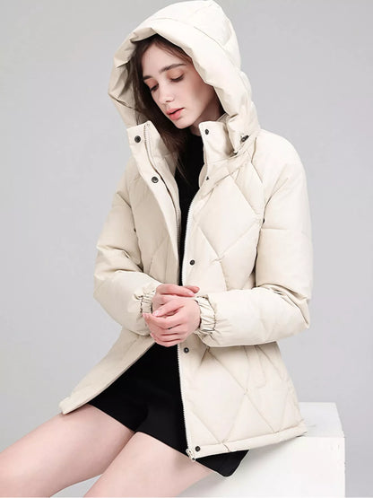 Quilted Waist Belt Hooded Puffer Outerwear