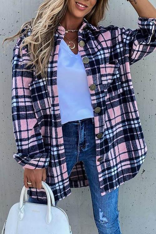 Clidress Retro Plaid Big Button Shirt Coat(11 Colors)
