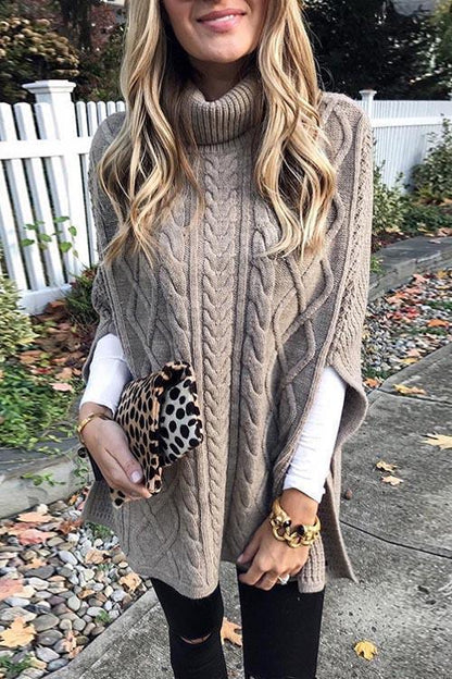 Clidresse Turtleneck Cable Cloak Poncho Sweater