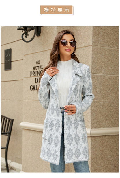 Houndstooth Knitted Coat
