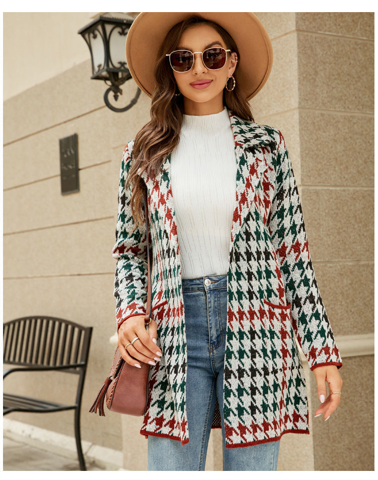 Houndstooth Knitted Coat