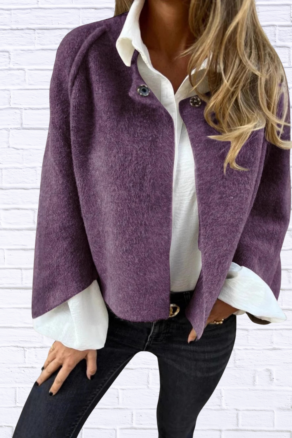 Full Size Solid Color Long Sleeve Outerwear Plus Size Purple