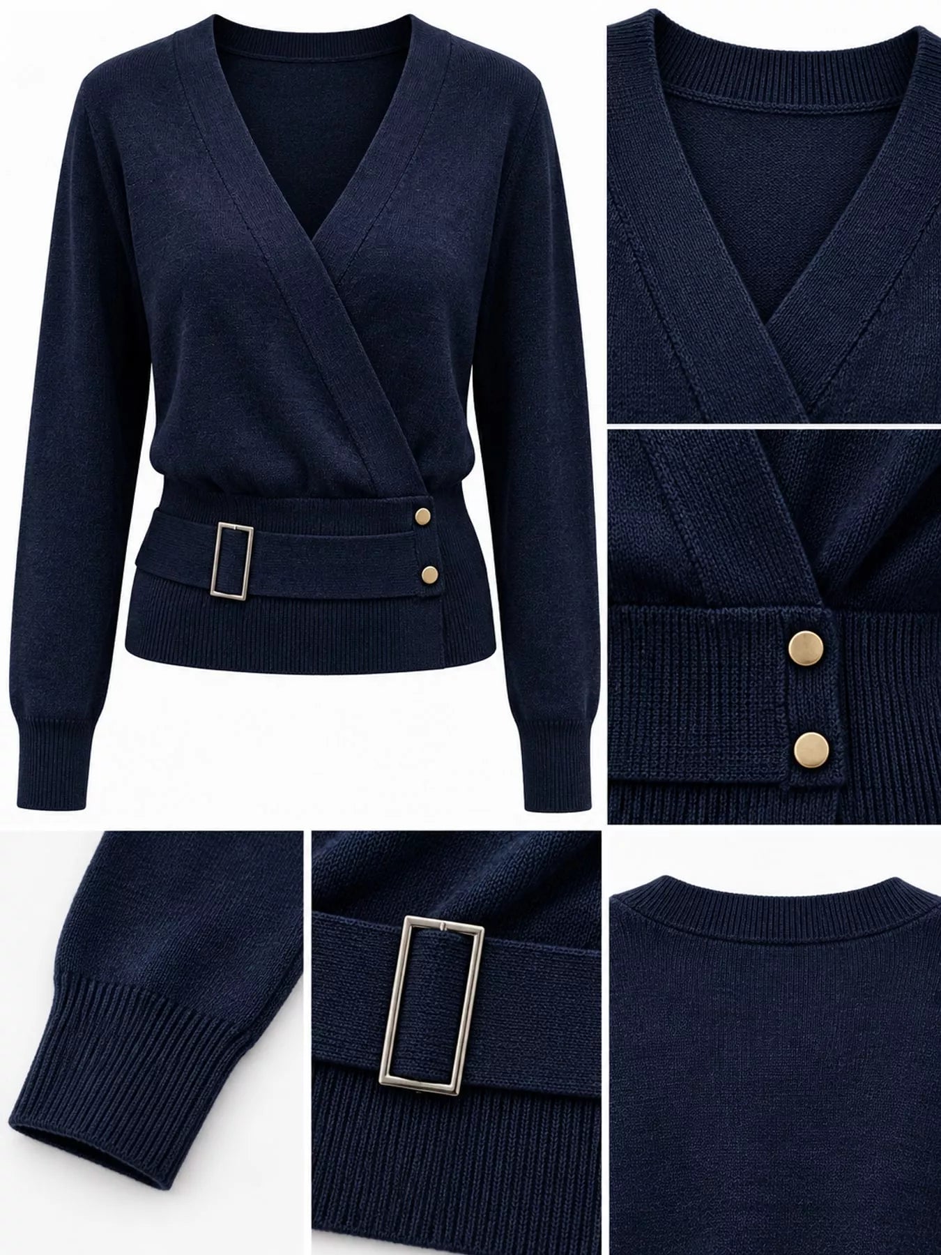 Surplice Elastic Waist Long Sleeve Knit Top