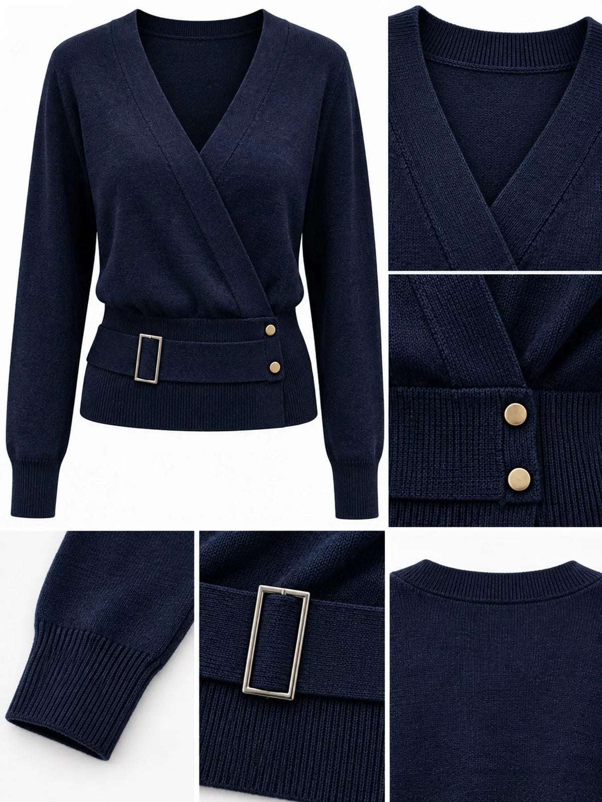 Surplice Elastic Waist Long Sleeve Knit Top