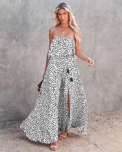 Strapless High Slit Casual Dress Black