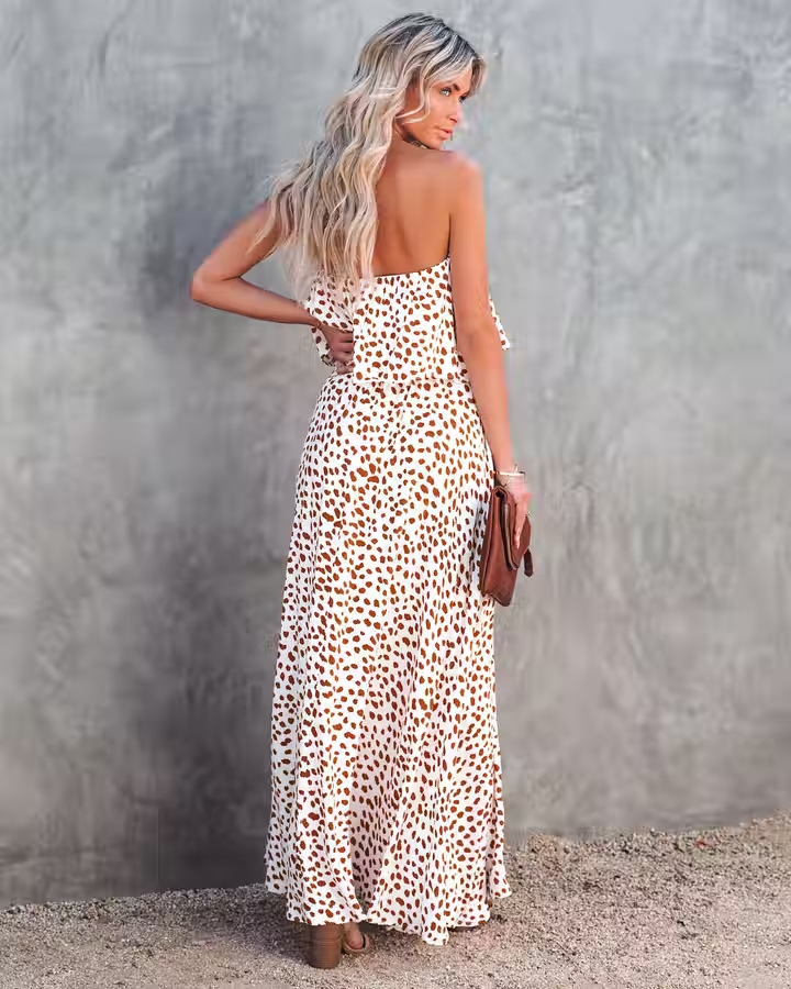 Strapless High Slit Casual Dress