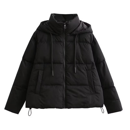 Hooded Short Down Cotton Jacket Black