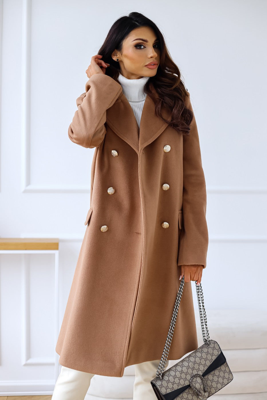 Woolen Long Sleeve Collared Coat