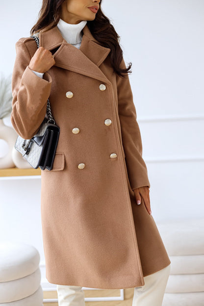 Woolen Long Sleeve Collared Coat