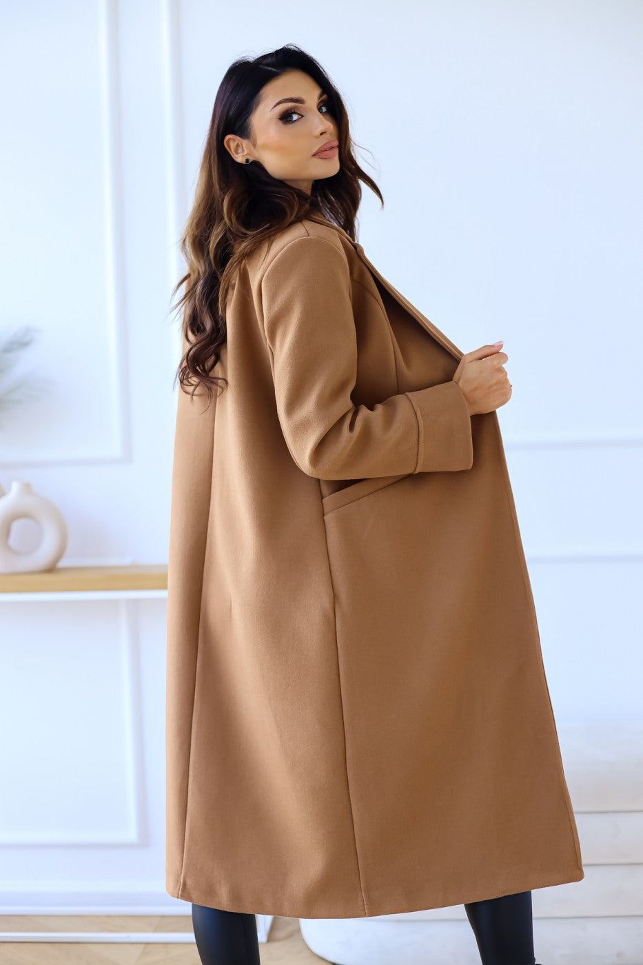 Solid Color Long Sleeve Woolen Coat