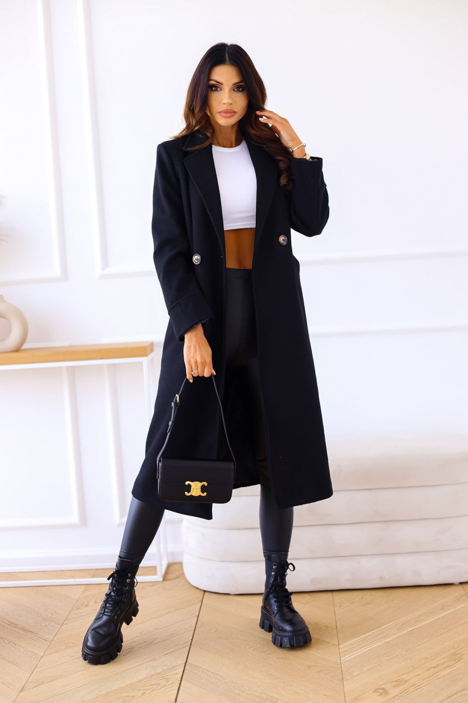 Solid Color Long Sleeve Woolen Coat