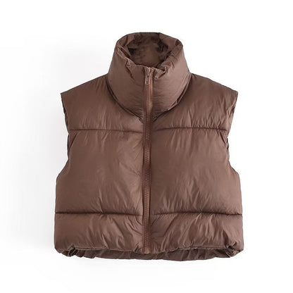 Cotton Padded Casual Vest Brown