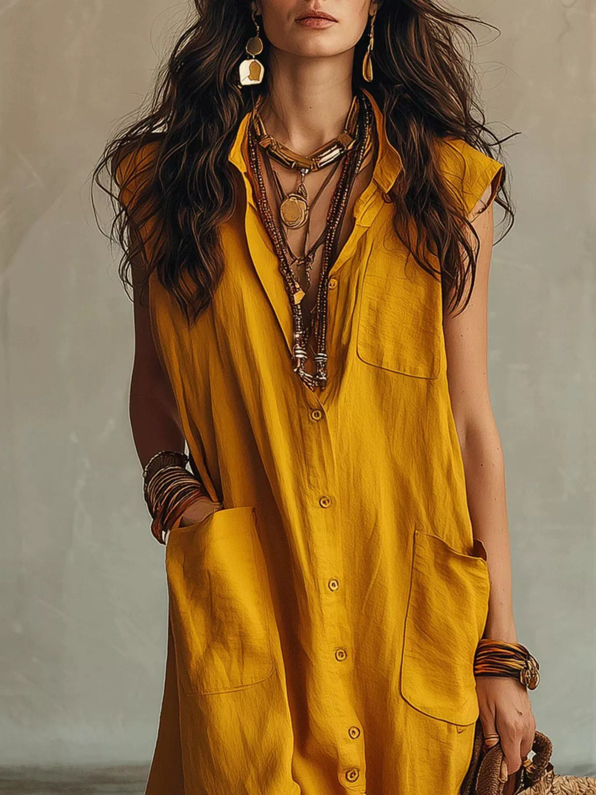 Sleeveless Button-Down Linen Maxi Dress