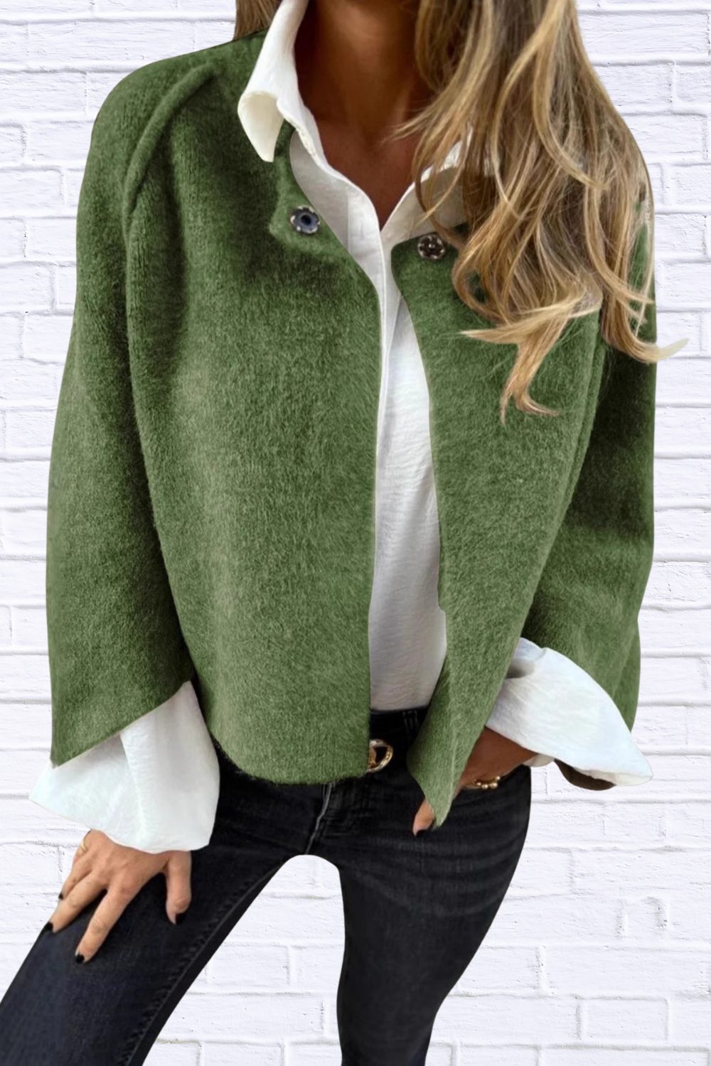 Full Size Solid Color Long Sleeve Outerwear Plus Size Green