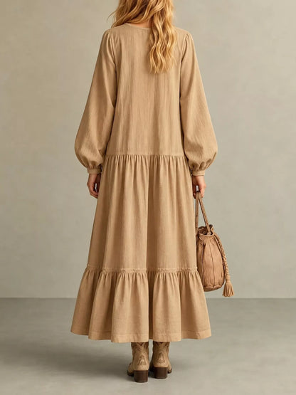 Button Front Tiered Maxi Dress