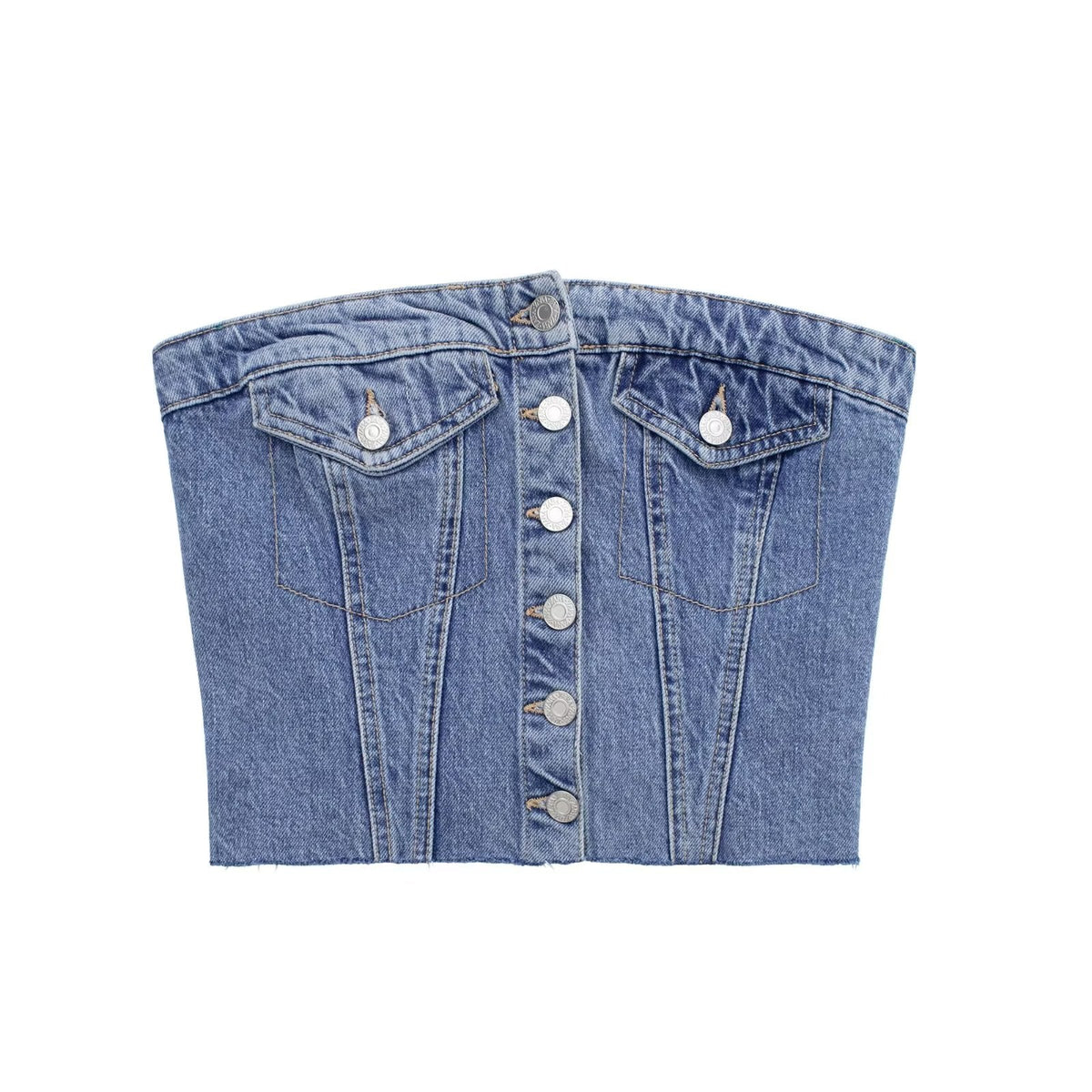 Shirley Washed Denim Corset Tube Top Blue