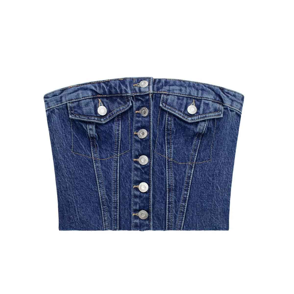 Shirley Washed Denim Corset Tube Top Navy Blue