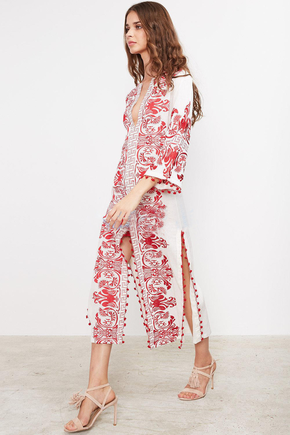 Stylish Design Embroidered Split Maxi White