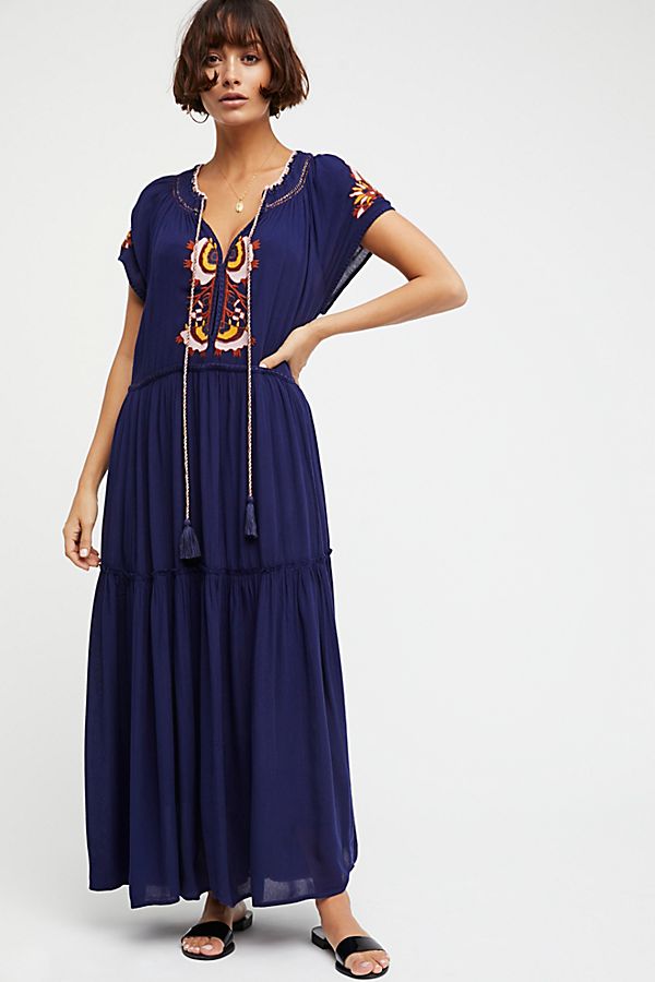 Tracy Embroidered Lace Kaftan royal blue