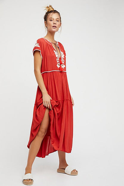 Tracy Embroidered Lace Kaftan Red