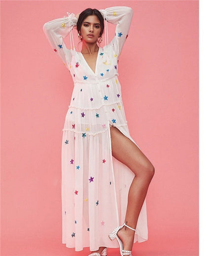 Star Embroidered Maxi Kaftan