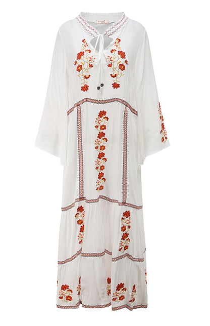 Embroidered Casual Kaftan Maxi White