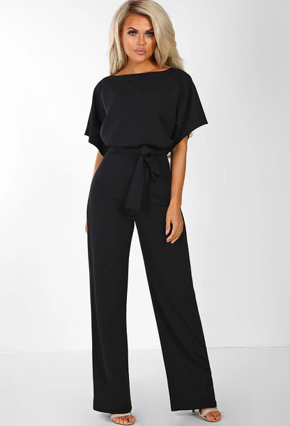 Lace-up Short Sleeved Jumpsuit Black