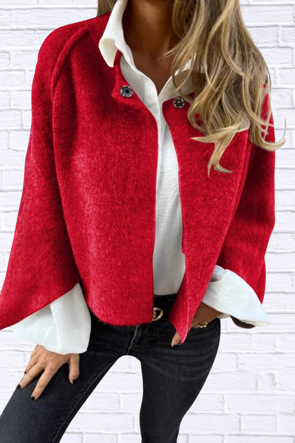 Full Size Solid Color Long Sleeve Outerwear Plus Size Red