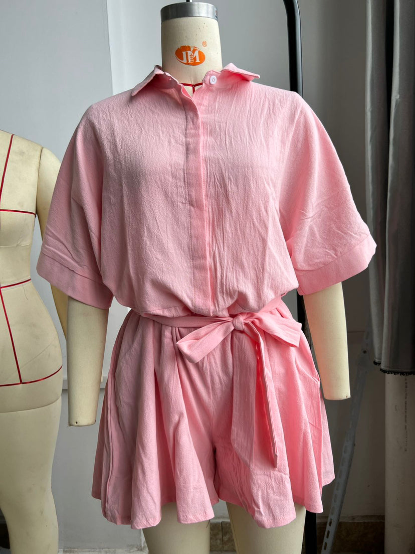 Polo Collar Mid Sleeve Romper
