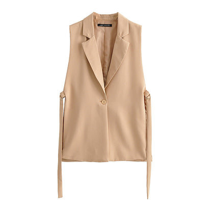 Woven Collar Vest Khaki