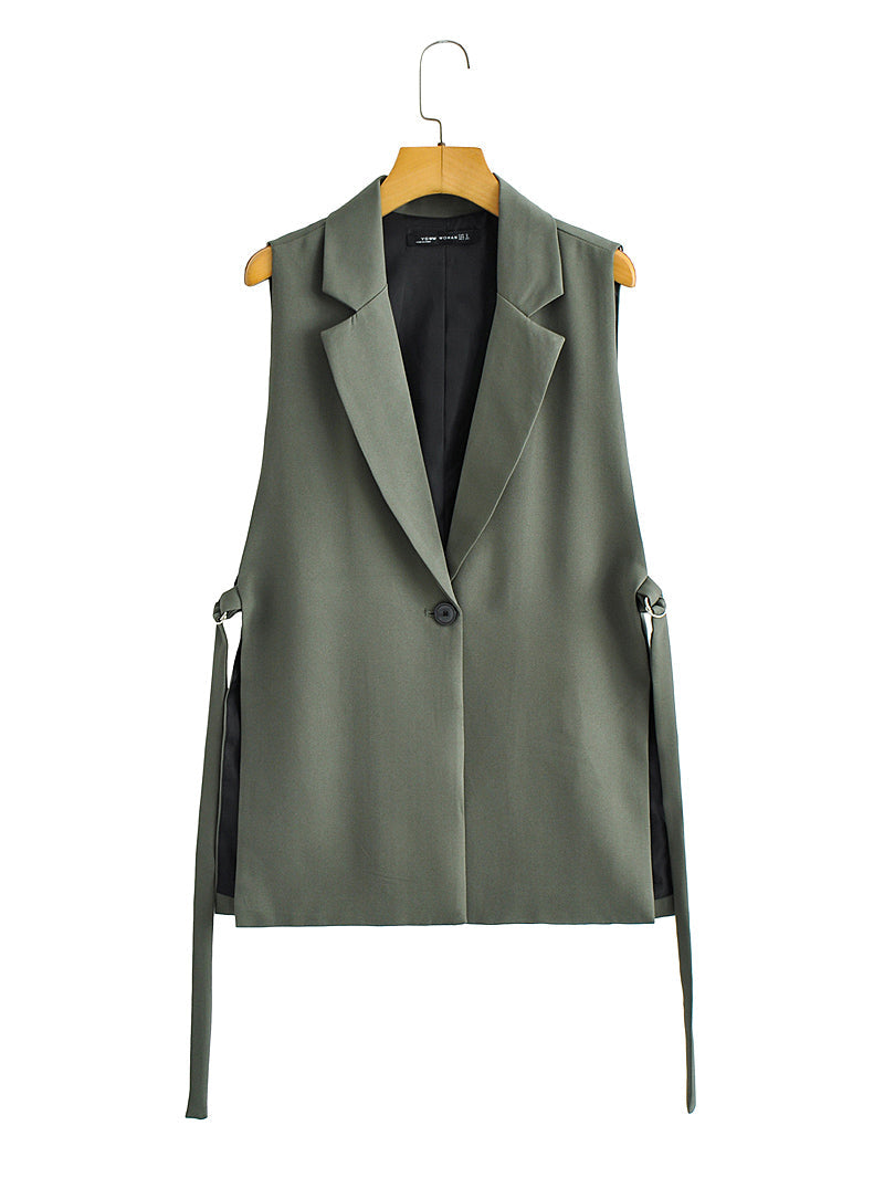 Woven Collar Vest Green