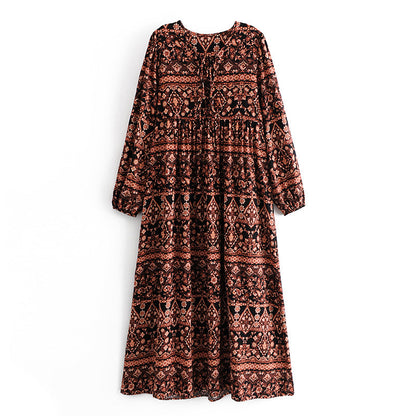 Aria Printed Loose Fit Kaftan Maxi Brown