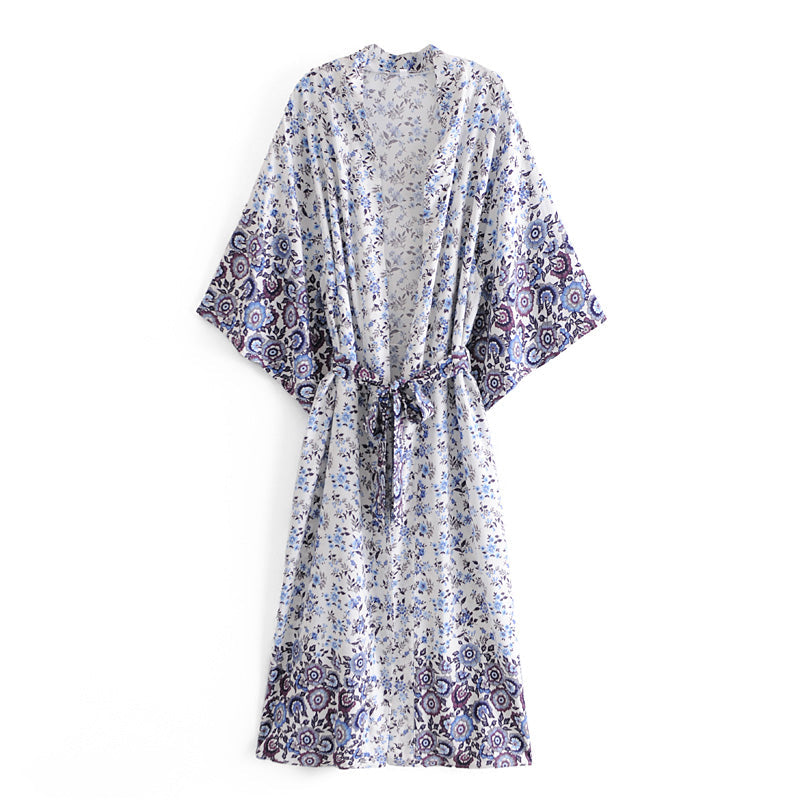 Cotton Blouse Kimono Cardigan Blue