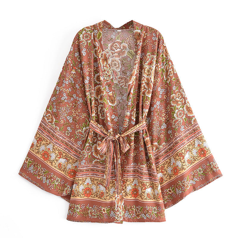 Trisha Printed Kimono Tunic Brown
