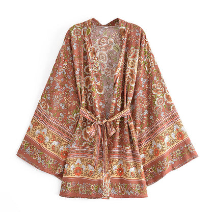 Trisha Printed Kimono Tunic Brown