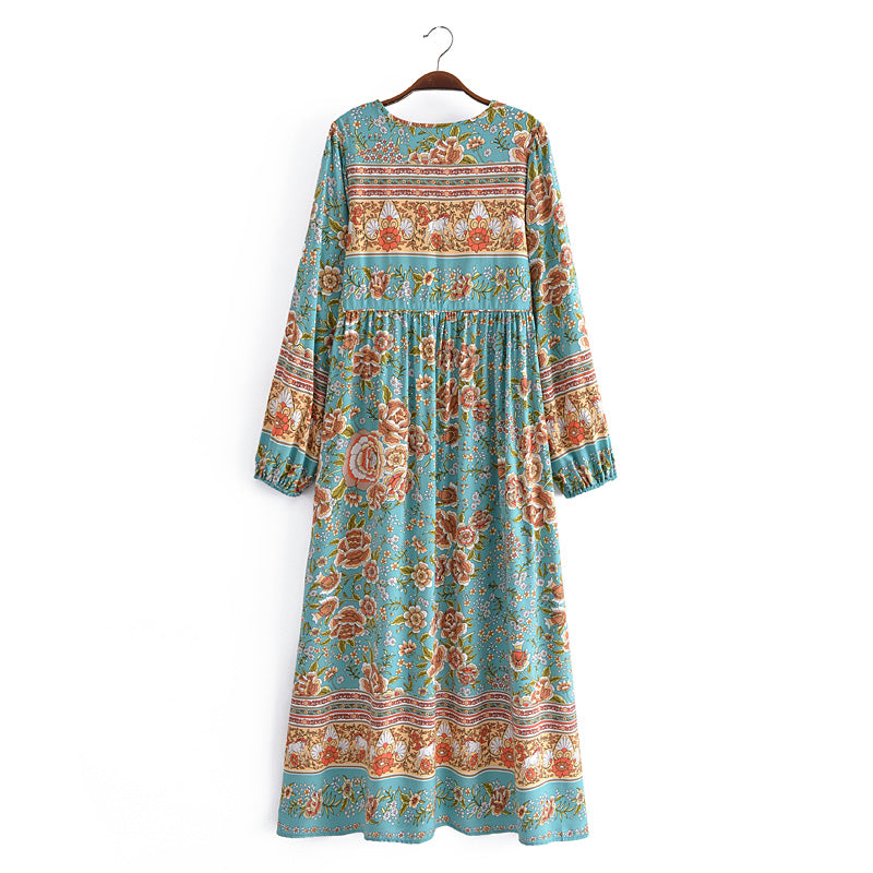 Spring Summer Women Clothing Bohemian Positioning Printing Large Maxi Dress