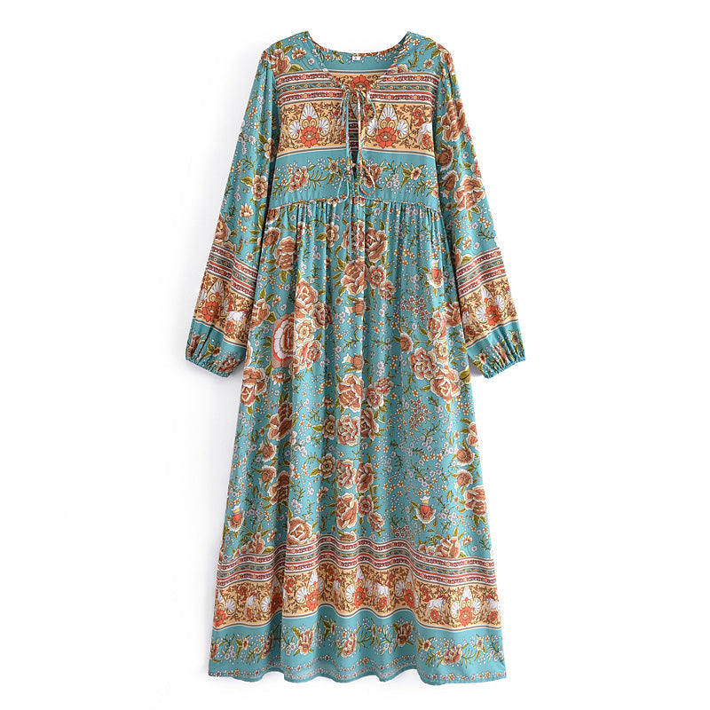 Spring Summer Women Clothing Bohemian Positioning Printing Large Maxi Dress Multi