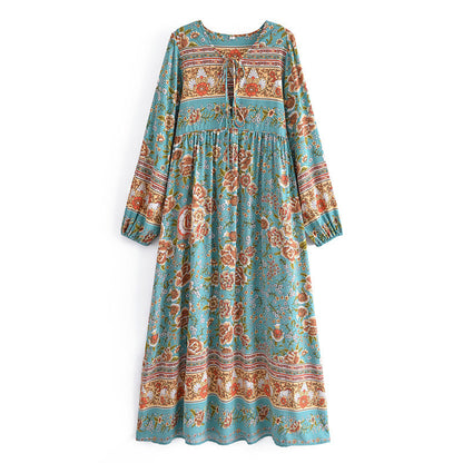 Spring Summer Women Clothing Bohemian Positioning Printing Large Maxi Dress Multi
